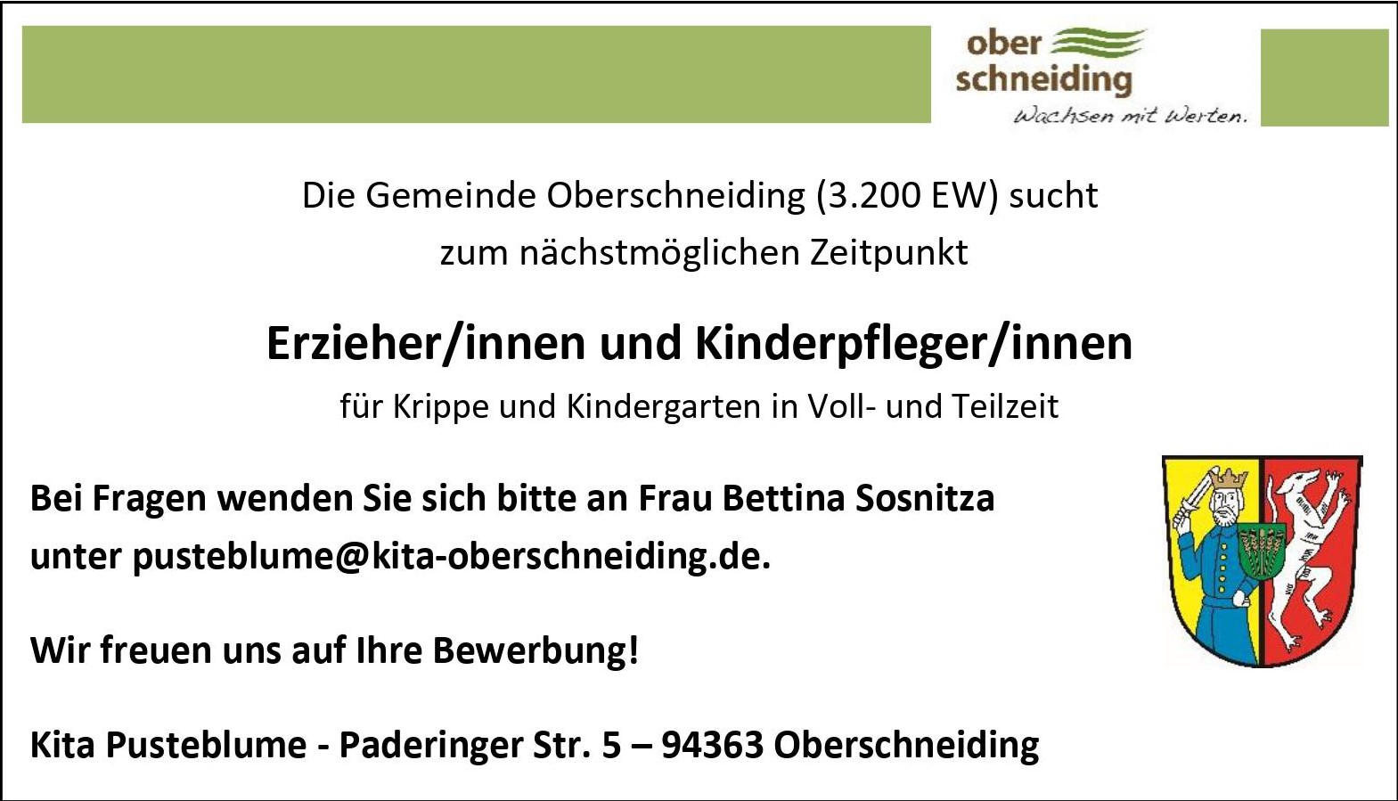 Stellenanzeige Kita Juli 2021