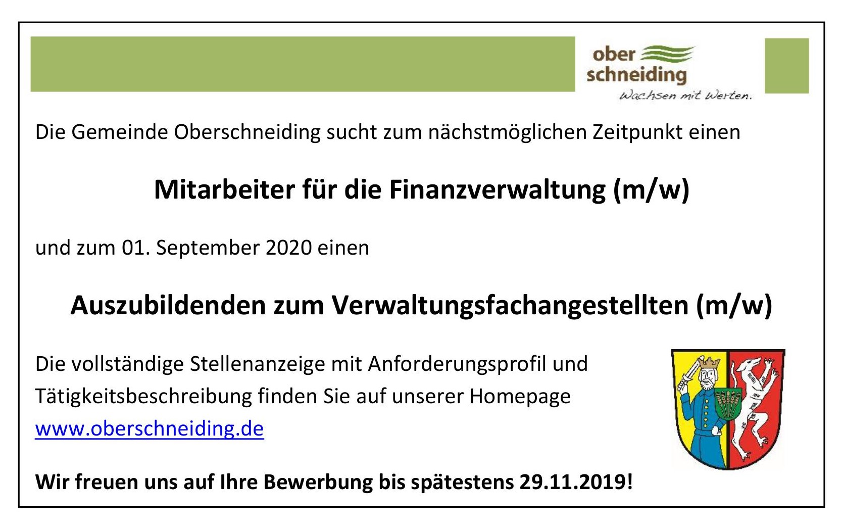 Stellenanzeige November 2019